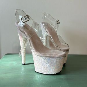 Pleaser White Glitter Sz 7